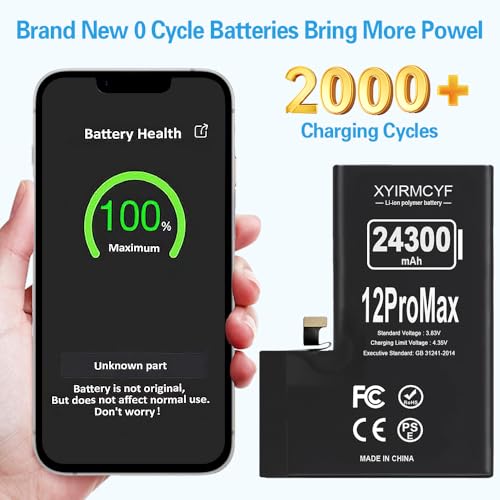 XYIRMCYF 24300mAh Super Capacity Battery Compatible with iPhone 12 Pro Max, 0 Cycle Li-Polymer Replacement Battery for iPhone 12 Pro Max, with Professional Repair Tool Kit - color: 12Promax-24300