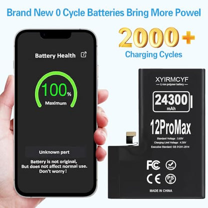 XYIRMCYF 24300mAh Super Capacity Battery Compatible with iPhone 12 Pro Max, 0 Cycle Li-Polymer Replacement Battery for iPhone 12 Pro Max, with Professional Repair Tool Kit - color: 12Promax-24300