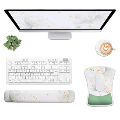 Gel Mouse Pad & Memory Foam Keyboard Wrist Rest Set Sage Green Floral - color: Sage Green Floral