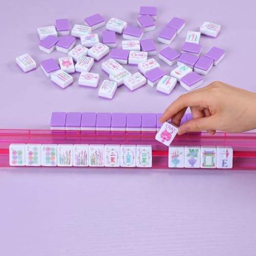 Simgoing 160 Pcs 1.2 Inch American Mahjong Sets Mahjong Tiles Melamine Engraved Multi-Layer Mah Jong Ideal for Home & Party Games, Tiles Only(Modern,Light Purple) - color: Light Purple, style: Modern