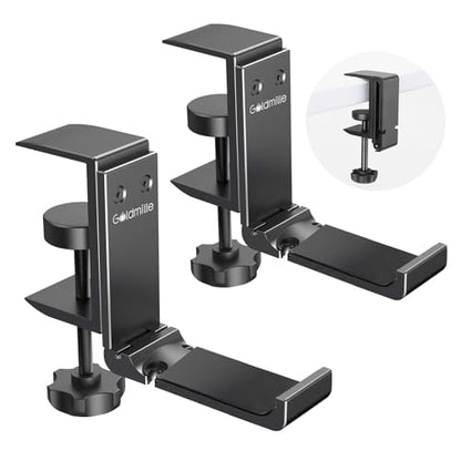 2 Pack Aluminum Headphone Stand Hanger Foldable with Cable Clip - Headset Holder Clamp Hook Under Desk, Save Your Space While Working & Gaming - style: 2 pack