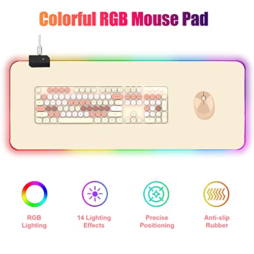RGB Large Gaming Mouse Pad, Extended Mouse Pad with 14 Lighting Modes, Superior Micro-Weave Cloth, Non-Slip Base, 800 x 300mm / 31.5 × 11.8 in (Milk Tea) - color: Milk Tea