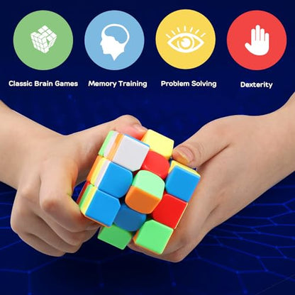 STEAM Life Speed Cube Set 3 Pack - Magic Cube Set with 3x3 & 2x2 Speed Cubes, Pyramid Cube - Smoothly Collection for Kids, Teens & Adults - color: 3 Pcs
