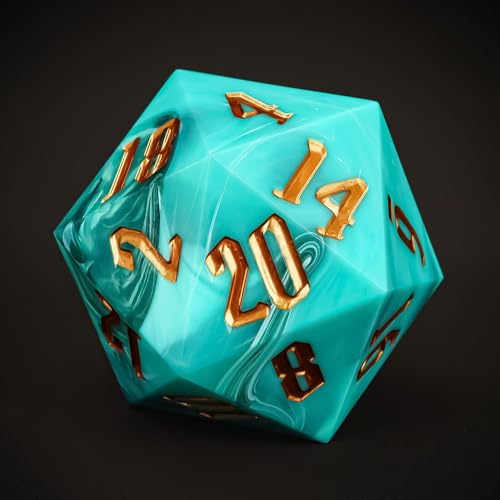 D20 Single Dice 55mm, 20 Sided DND Dice, Giant D20 D&D Polyhedral Die Large Die for RPG, Table Games (Green with White/Gold Number) - color: Green With White/Yellow Number