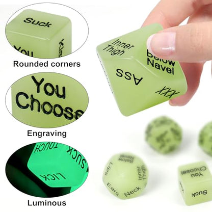 kykake Valentines Day Him, 4Pcs Date Night Dice for Couple, Date Night Ideas Dice After Dark Edition Game Anniversary for Him Her, Portable Couple Gift Ideas Date Dice Set - color: 4pcs Luminous Dice