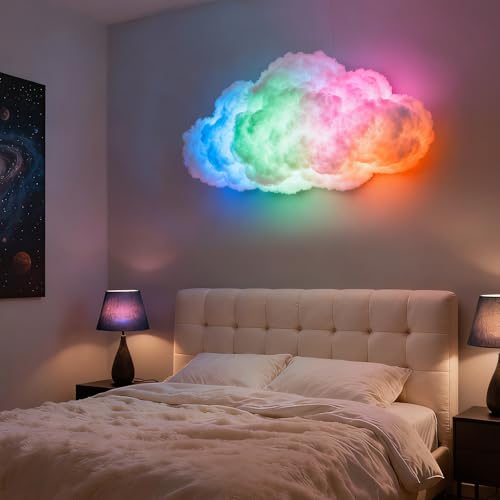 STHF DIY USB-Powered Thundercloud LED Light Decor | 3D Shapable Clouds Lamp, Unique Room Decor & Night Light for Bedroom, Gaming Room, Ceiling Ambiance & Party (8-Meter Cloud) - size: 8-meter cloud