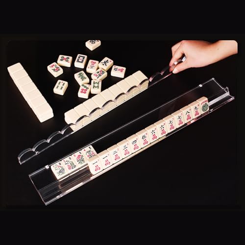 American Mahjong Racks with Pushers, Clear Acrylic Tile Holders, 4-Pack | Clear acrylic Mahjong racks with smooth pushers, keeping tiles organized and providing easy gameplay for family and friends