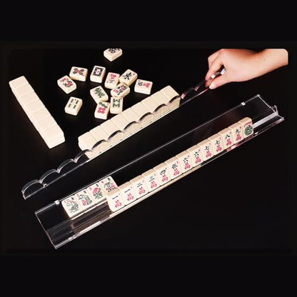 American Mahjong Racks with Pushers, Clear Acrylic Tile Holders, 4-Pack | Clear acrylic Mahjong racks with smooth pushers, keeping tiles organized and providing easy gameplay for family and friends