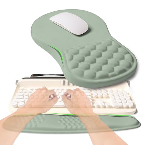 2-in-1 Ergonomic Set, Wave Rise Keyboard Wrist Rest and Massage Bulge Slope Mouse Pad Wrist Support, Cushion Memory Foam Integrated to Relieve Wrist Pain, Light Green - color: Light Green