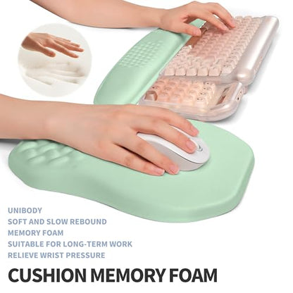 2-in-1 Ergonomic Set, Wave Keyboard Wrist Rest and Massage Slope Mouse Pad Wrist Support, Rebound Memory Foam for Relieve Carpal Tunnel Syndrome and Wrist Pain (Light Green) - color: Light Green