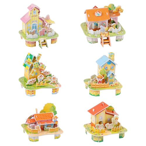 LOMIMOS 3D Cartoon Puzzles for Kids，6 House Building Kit Creative DIY Jigsaw Toys Paper Model for Art Crafts Birthday Party Favor Gifts. - style: House