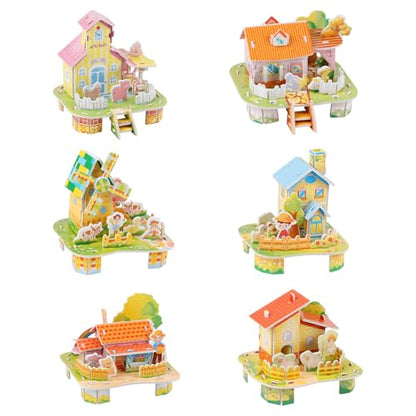 LOMIMOS 3D Cartoon Puzzles for Kids，6 House Building Kit Creative DIY Jigsaw Toys Paper Model for Art Crafts Birthday Party Favor Gifts. - style: House