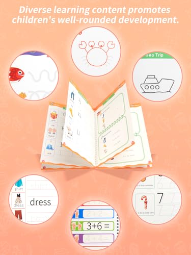 Magic Grooved Writing Practice for Kids Ages 3-8, Reusable Workbooks | Handwriting for Preschool Learning, Letters Numbers Math & Drawing Tracing Books with Disappearing Ink Pens, Educational Gift