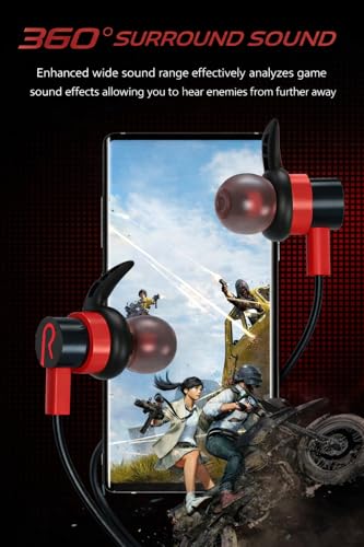 Wired Gaming Earbuds with Mic, Noise Cancelling USB C in-Ear Headphones for iPhone, Android, Xbox One, PS4, Switch, Extra Bass Shark Fin Design, Extra Bass for Sport Sleep Workout (Red)
