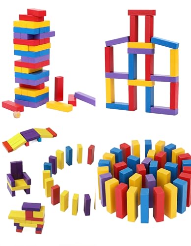 Rainbow Tumbling Tower Wooden Stacking Blocks – Natural Wood Game for Family Fun, Montessori-Inspired Educational Toy, Classic Stacking Challenge, Hand-Eye Coordination Game, Interactive Strategy Play - style: Tumbling Tower