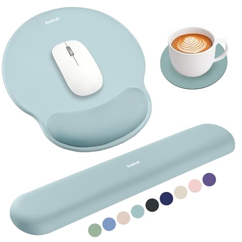 Sushret Mouse Pad and Keyboard Wrist Rest, 3-in-1 Gel Memory Foam Ergonomic Mouse Pad with Wrist Rest Set, Gaming Mousepad Arm Cushion Support for Computer Office Desk Accessories Cute, Seafoam Blue - color: Seafoam Blue
