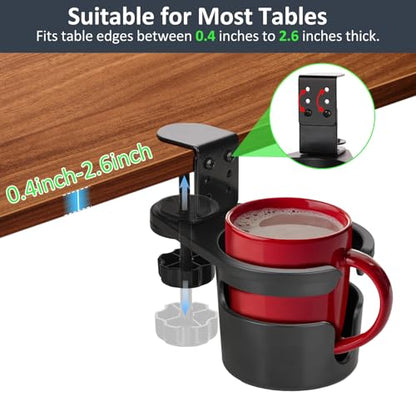 MYITYARD Desk Cup Holder Clamp, Anti-Spill Clip On Table Cup Holder, Rotatable Water Bottle Stand Drink Coffee Mug Storage, Office Accessories for Home and School (Black) - color: Black