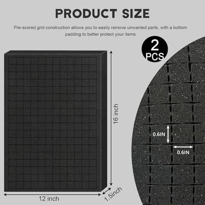 Pick and Pluck Foam Sheets, 2Pcs 16 x 12 x 1.5 Inch Pick Apart Foam Inserts for Camera Storage, Crafts, Tool Box, Storage Drawer - size: 16x12x1.5inch