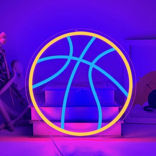 Basketball Neon Sign, Sports Neon Sign, Basketball Room Decor, Multicolored (Orange, Blue), Acrylic - color: Basketball