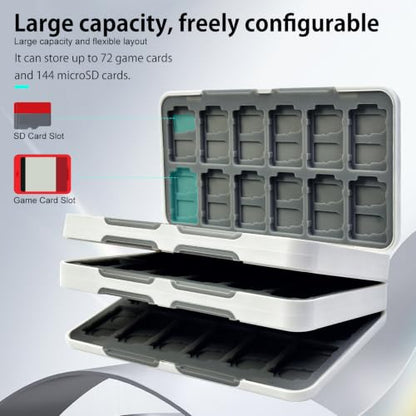 ONETIAOLONG Switch Game Case Holder for Switch 2 & OLED & Lite with 72 Cartridge Slots and 144 Micro SD Card Storage with Magnetic Closure,Protective Hard Shell and Soft Lining for Easy carrying - color: White, style: 72-slots