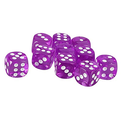 10PCS Polyhedral D6 Dice 16mm Acrylic Game Dice for RPG MTG DND Table Games (Transparent Purple) - color: Transparent Purple