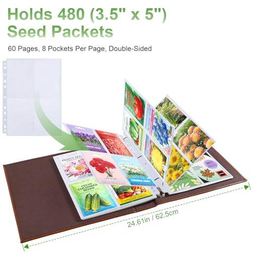 480 Pockets 3.5x5” Seed Packet Sleeves, 60 Pack Double Sided 4 Pocket Seed Organizer Sheet,Heavy Duty Garden Seeds Storage Pages for 3 Ring Binder, 8.5x11” Top Loading Clear Photo, Index Card Sleeves - color: 60 Pcs Sleeves