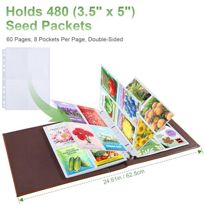 480 Pockets 3.5x5” Seed Packet Sleeves, 60 Pack Double Sided 4 Pocket Seed Organizer Sheet,Heavy Duty Garden Seeds Storage Pages for 3 Ring Binder, 8.5x11” Top Loading Clear Photo, Index Card Sleeves - color: 60 Pcs Sleeves