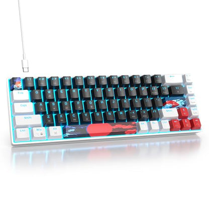 Protable 60% Percent Gaming Keyboard Mechanical, Mini Compact Ice-Blue LED Backlit 68 Keys Wired Office Keyboard with Red Switch for Mac/Win/PS4/PS5(68Black/red Switch) - color: 68Black/red Switch