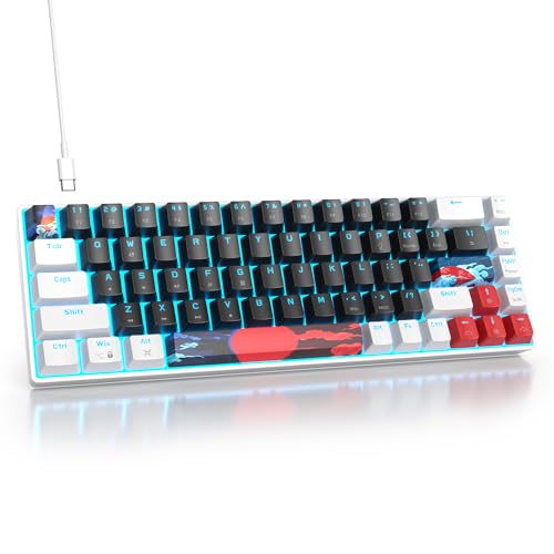 Protable 60% Percent Gaming Keyboard Mechanical, Mini Compact Ice-Blue LED Backlit 68 Keys Wired Office Keyboard with Red Switch for Mac/Win/PS4/PS5(68Black/red Switch) - color: 68Black/red Switch