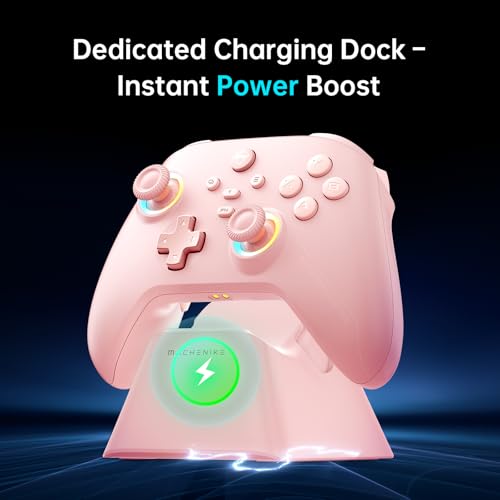 Machenike G3V2 Bluetooth Controller for Pc/Switch/Ios/Android, Hall Effect Joysticks, RGB Lighting Gaming Controller,2 Programmable Buttons,1000mah Battery With Charging Station, Pink - color: Pink PE UG