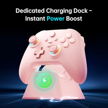 Machenike G3V2 Bluetooth Controller for Pc/Switch/Ios/Android, Hall Effect Joysticks, RGB Lighting Gaming Controller,2 Programmable Buttons,1000mah Battery With Charging Station, Pink - color: Pink PE UG