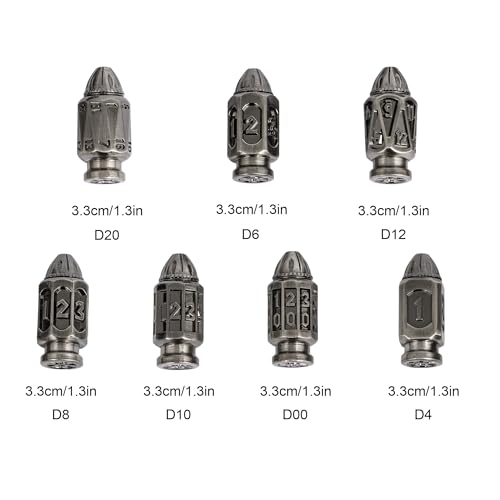 UDIXI Metal DND Dice Set, D&D Solid Polyhedral Bullet Metal Dice Set Nickel | 7PCS, Cool Design, Magazines Container and PU Leather Bag, for Dungeons and Dragons Role Playing Games and Tabletop Games RPG - color: Ancient Silver