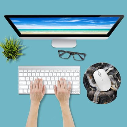 Ergonomic Memory Foam Wrist Support Mouse Pad Comfortable Padded Wrist Mousepads 9in X10in Pain Relief Desktop Mouse Mat (Grey Golden Black Marble Foam) - color: Grey Golden Black Marble Foam