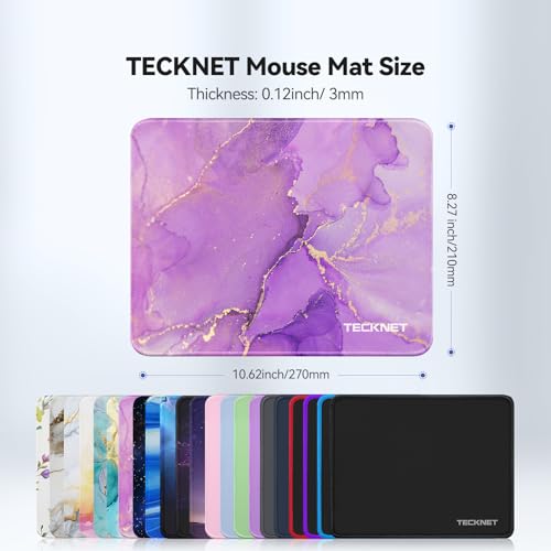 TECKNET Mouse Pad with Anti-fray Stitching, Waterproof Surface & Non-Slip Rubber Base with Stitched Edges Gaming Mouse Mat for Laptop，Compatible with Laser and Optical Mice - Purple Marble - color: Purple Marble-1 Pack