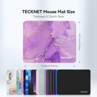 TECKNET Mouse Pad with Anti-fray Stitching, Waterproof Surface & Non-Slip Rubber Base with Stitched Edges Gaming Mouse Mat for Laptop，Compatible with Laser and Optical Mice - Purple Marble - color: Purple Marble-1 Pack