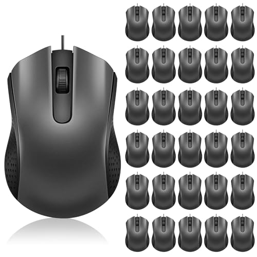 Bonuci 30 Pack USB Wired Mouse 3 Button Corded Computer Mice Bulk USB Mouse for PC Desktop, Laptop, Office, School, Classroom Use(Gray) - color: gray
