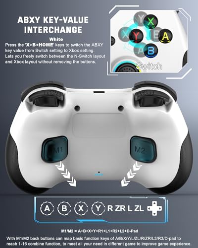 Joso Mobile Gaming Controller for iPad/iPhone/Tablet, Cloud Controller Remote Joystick for iOS/Android, Wireless Switch Controller with Macro Buttons/Hall-Rocker/Hall-Trigger - White - color: White