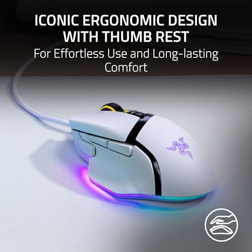 Razer Basilisk V3 Customizable RGB Wired Ergonomic Gaming Mouse, White | Fastest Gaming Mouse Switch, Chroma RGB Lighting, 26K DPI Optical Sensor, 11 Programmable Buttons, HyperScroll Tilt Wheel - color: White