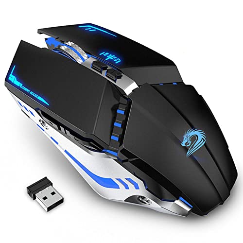 TENMOS T12 Wireless Gaming Mouse, Silent Rechargeable Computer Mice-Black | 2.4GHz Optical, 7 Color LED Lights, Quiet Click,Side Buttons,3 Adjustable DPI,Ergonomic Design, Nano Receiver,USB C Charging - color: black