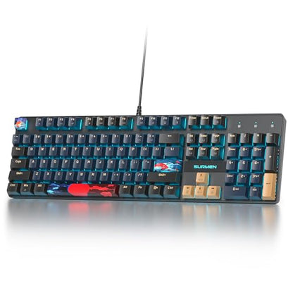 Full Size Mechanical Keyboard, Creamy Keyboard with Number Pad, 104 Keys Wired Gaming Keyboard with Red Switch, RGB Backlit for PC Laptop - color: Blue Samurai