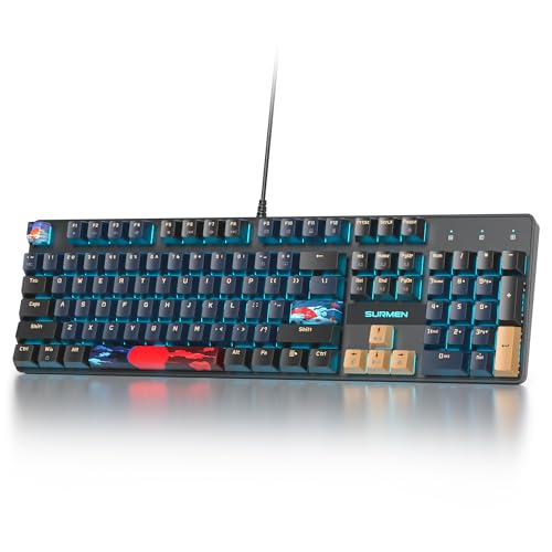 Full Size Mechanical Keyboard, Creamy Keyboard with Number Pad, 104 Keys Wired Gaming Keyboard with Red Switch, RGB Backlit for PC Laptop - color: Blue Samurai