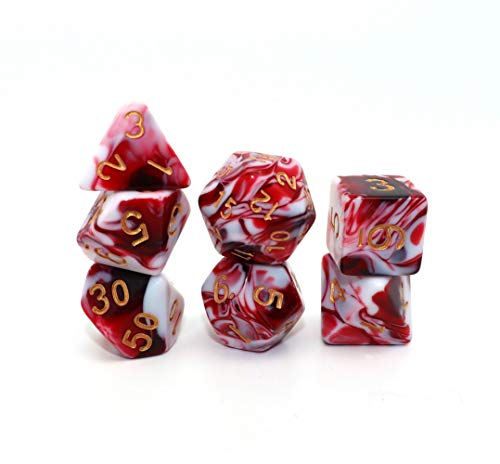 DND Dice Set Red Mix White Dice for Dungeon and Dragons D&D MTG 7-Die RPG Polyhedral Dice - color: Red Mixed White