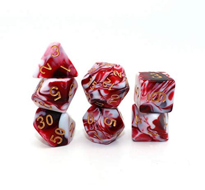 DND Dice Set Red Mix White Dice for Dungeon and Dragons D&D MTG 7-Die RPG Polyhedral Dice - color: Red Mixed White