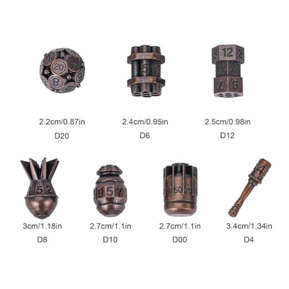 UDIXI Metal Dice Set D&D 7PCS RPG Polyhedral Metal DND Dice Set Copper | Bomb Shape, Solid Metal, Cool Design, Leather Pouch Packaging, for Dungeons and Dragons Role Playing Games Tabletop Games - color: Copper