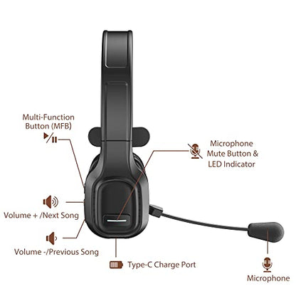 Trucker Bluetooth Headset V5.0, Wireless Headset with Noise Canceling&Mute Microphone for Cell Phones, On Ear Bluetooth Headphone for Computer, Zoom Meetings, Skype, Home Office - style: BH-M100 with Dongle