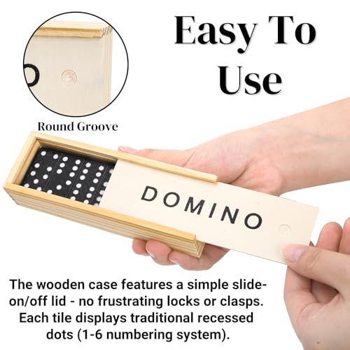 Noamus 30 Pack Mini Wooden Dominoes Set, Double 6 Dominos Game with Wood Case&Instructions, Bulk Domino Party Favor, 28 Tiles Domino Travel Box Set, Miniature Classic Board Activity for Adults