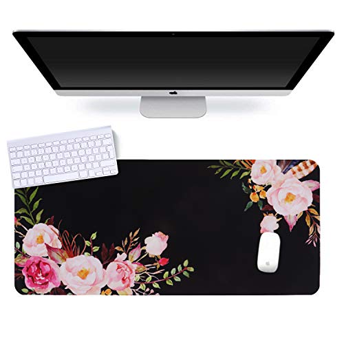 iCasso Extended Gaming Mouse Pad,35.4 x 15.7in Desk Pad,Flower | Non-Slip Rubber Base Mousepad with Stitched Edges,Waterproof Keyboard Mouse Mat Desk Pad for Work Home - color: Flower