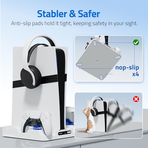 Cooling Station Stand for PS, Cooling Fan Station with Dual Controller Charger Compatible with P5 Pro/Slim Console, Cooler Station Stand for Ps Accessories with 3-Level Fan&LED Light