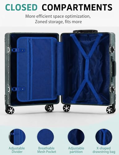 20" Hard Shell Carry On Luggage Zipperless Suitcase, Green | TSA Lock, Aluminum Frame, PC Hardside Lightweight Carry-On Suitcase, Spinner Wheels, 22x14x9 Airline Approved - color: Green