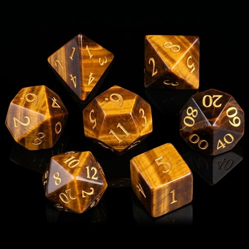 Golden Tiger's Eye 7Pcs Polyhedral Dice Set, Natural Gemstone Multi-Faceted DND Dice for Dungeons and Dragons RPG Tabletop Game (Tiger's Eye) - color: Tiger's Eye